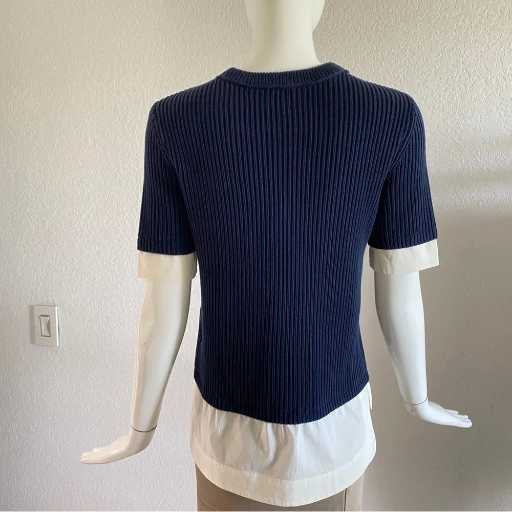 Tory Burch Navy Blue Ribbed Shirt layered Sweater